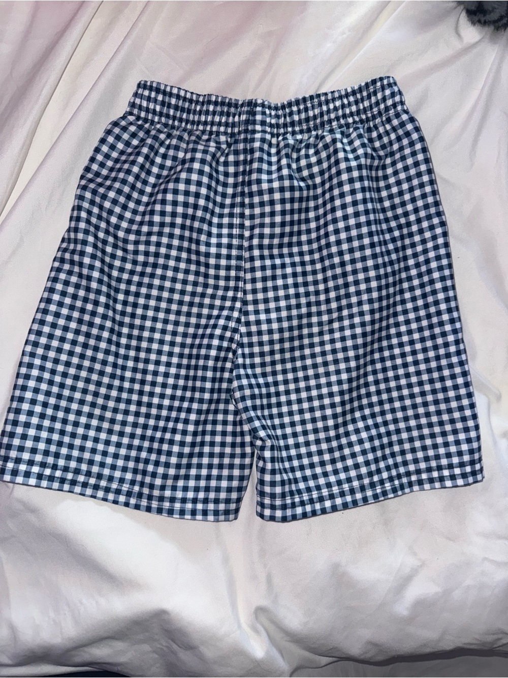 RuggedButts Navy & White Gingham Kids Swim Trunks - Picture 2 of 3